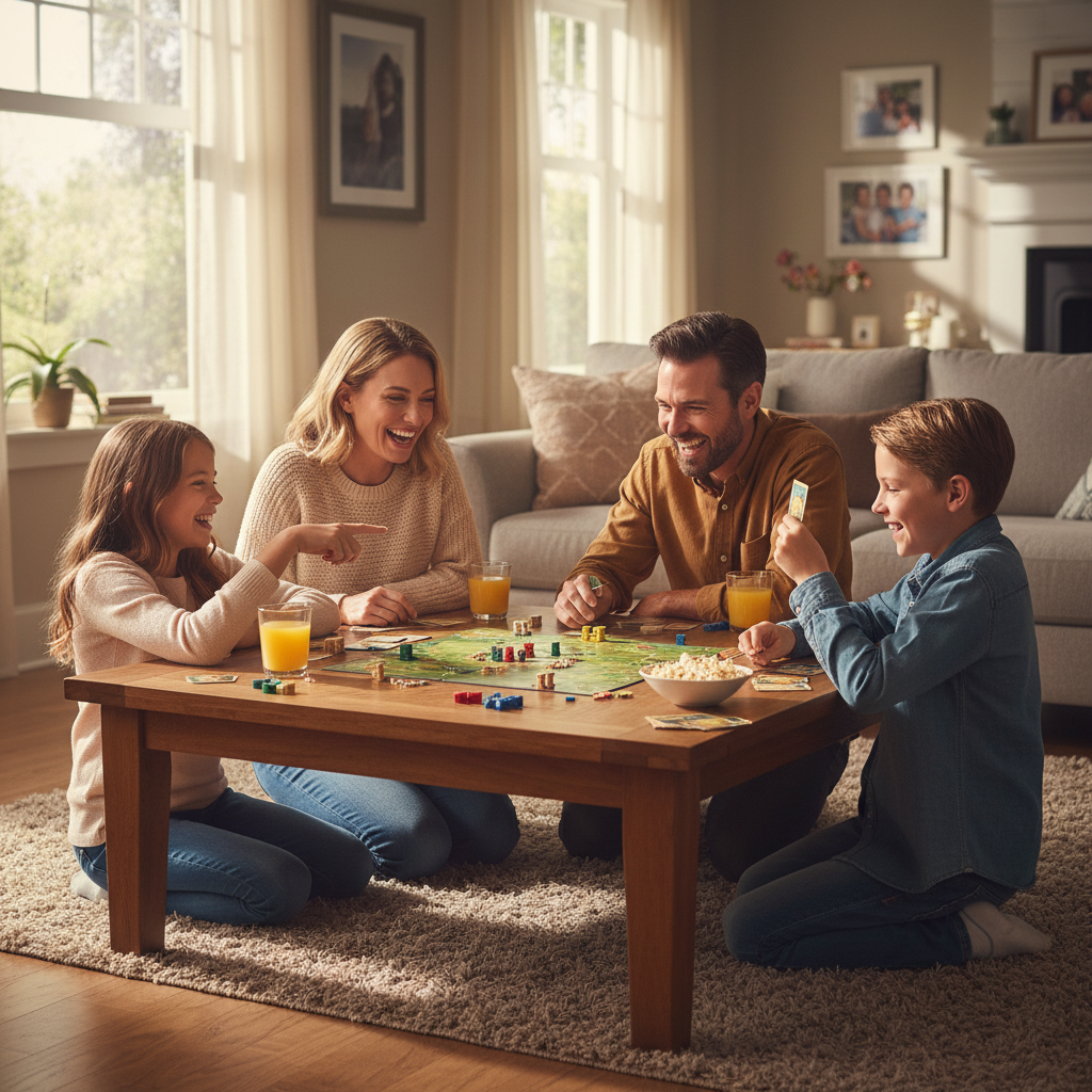 Family enjoying board games