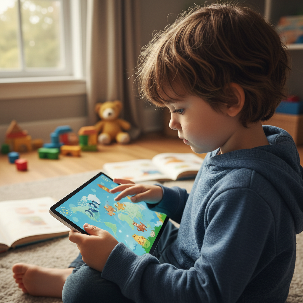 Children playing educational video games